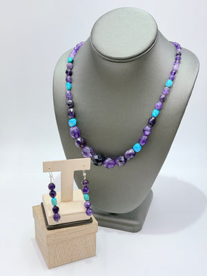 Jay King Sterling Silver Amethyst & Turquoise Beaded Necklace Earrings Set