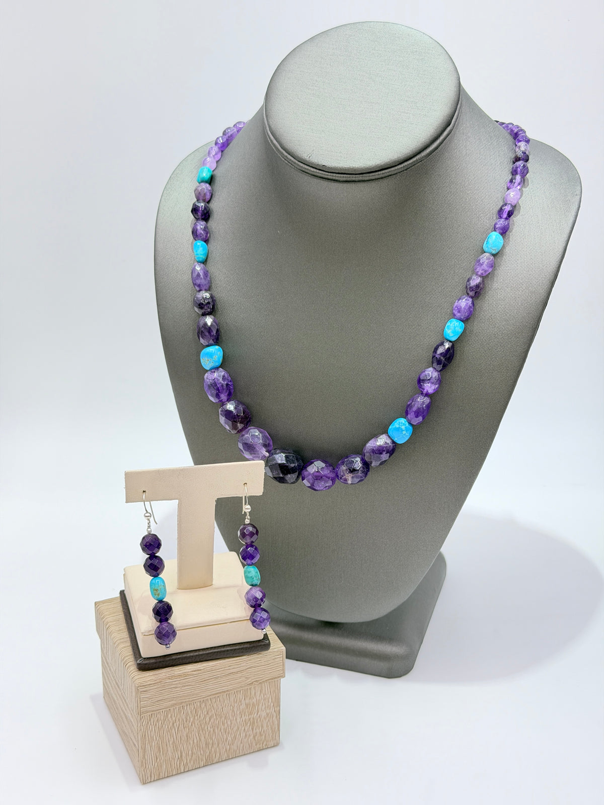 Jay King Sterling Silver Amethyst & Turquoise Beaded Necklace Earrings Set