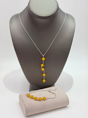 Jade of Yesteryear Sterling Silver Yellow Jade Beaded Adjustable Necklace Bracelet Set