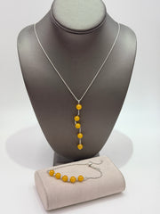 Jade of Yesteryear Sterling Silver Yellow Jade Beaded Adjustable Necklace Bracelet Set