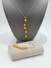 Jade of Yesteryear Sterling Silver Yellow Jade Beaded Adjustable Necklace Bracelet Set