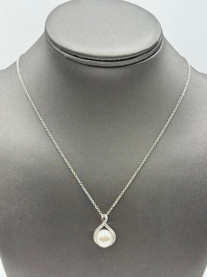 Honora Sterling Silver Solitaire Pearl & Cubic Zirconia Necklace. 18"
