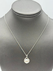 Honora Sterling Silver Solitaire Pearl & Cubic Zirconia Necklace. 18"