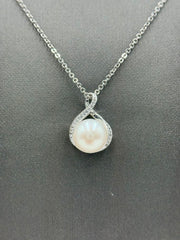 Honora Sterling Silver Solitaire Pearl & Cubic Zirconia Necklace. 18"