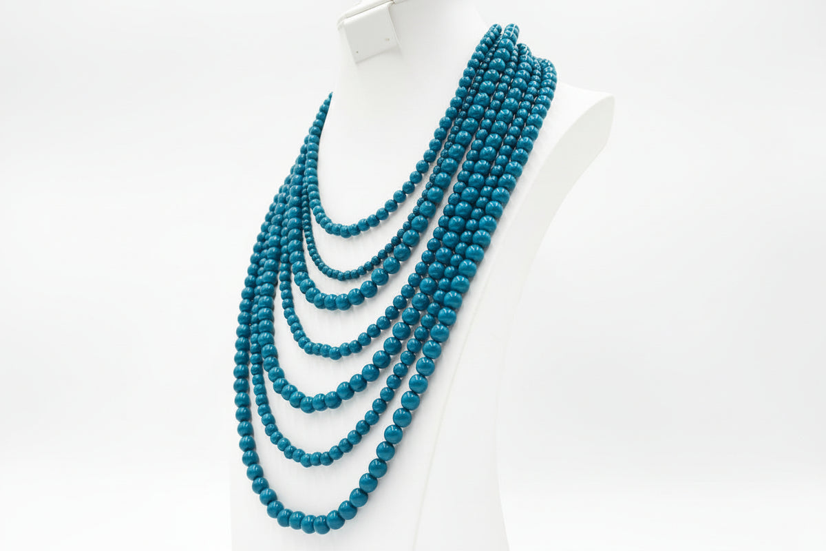 BaubleBar Bold Round Blue Beaded Multi-Strand Necklace 19"+3" GoldTone