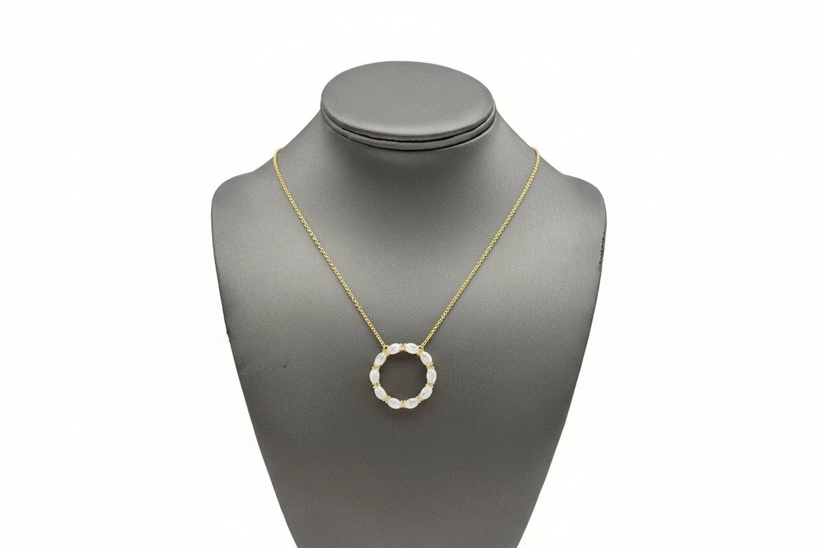 Opaque Moonstone Goldclad Sterling Silver Circle Pendant with Chain 18"