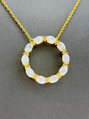 Opaque Moonstone Goldclad Sterling Silver Circle Pendant with Chain 18"