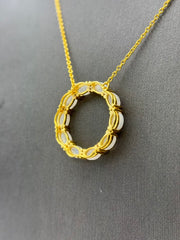 Opaque Moonstone Goldclad Sterling Silver Circle Pendant with Chain 18"