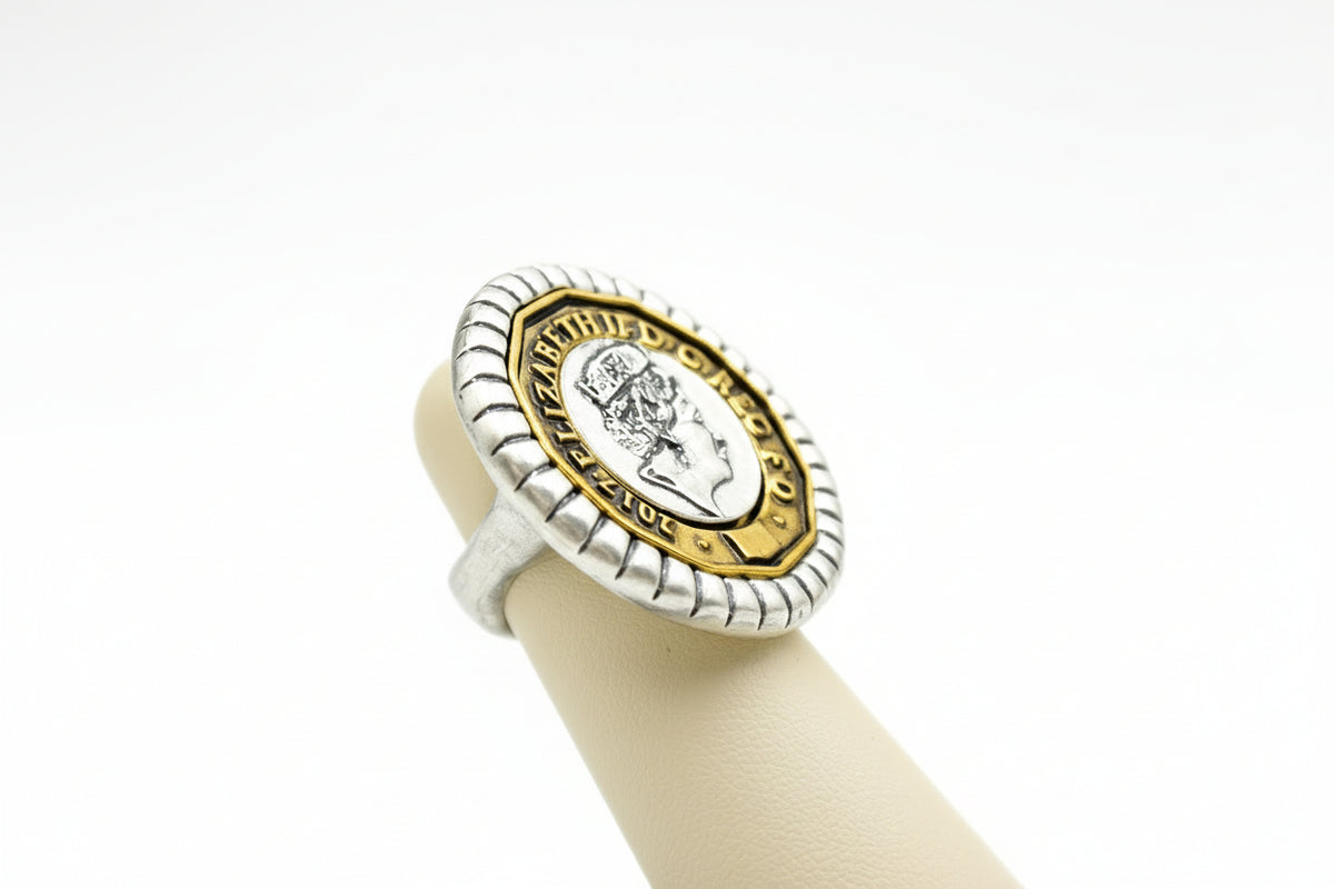 Patricia Nash Two-tone World Coin Pound Ring. Size 7