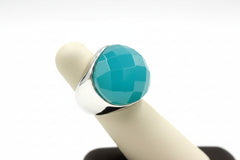 Vt Luxe Silvertone Bold Faceted Turquoise-Colored Stone Dome Ring, Size 9