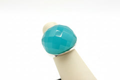 Vt Luxe Silvertone Bold Faceted Turquoise-Colored Stone Dome Ring, Size 9