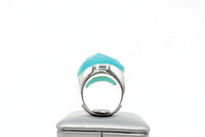 Vt Luxe Silvertone Bold Faceted Turquoise-Colored Stone Dome Ring, Size 9
