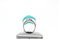 Vt Luxe Silvertone Bold Faceted Turquoise-Colored Stone Dome Ring, Size 9