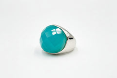 Vt Luxe Silvertone Bold Faceted Turquoise-Colored Stone Dome Ring, Size 9