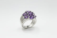 Colleen Lopez Silver Oval Amethyst & White Zircon 7-Stone Ring. Size 8