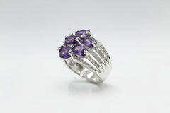 Colleen Lopez Silver Oval Amethyst & White Zircon 7-Stone Ring. Size 8