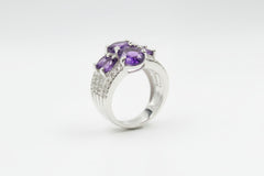 Colleen Lopez Silver Oval Amethyst & White Zircon 7-Stone Ring. Size 8