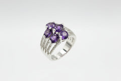Colleen Lopez Silver Oval Amethyst & White Zircon 7-Stone Ring. Size 8