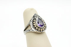Bali RoManse Sterling Silver & 18k Pear Amethyst Cocktail Ring Size 7