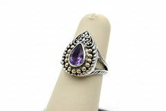 Bali RoManse Sterling Silver & 18k Pear Amethyst Cocktail Ring Size 7