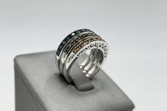 49ctw Black, Blue & Champagne Diamond Silver Band Rings Ã¢â‚¬â€œ Set of 3 (Size 5)