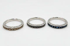 49ctw Black, Blue & Champagne Diamond Silver Band Rings Ã¢â‚¬â€œ Set of 3 (Size 5)