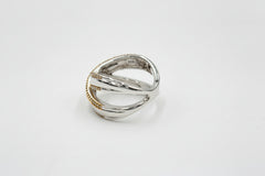 HSN Sterling Silver Champagne & White Diamond "X" Ring. Size 6