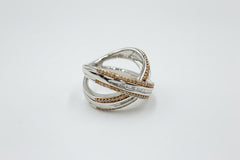 HSN Sterling Silver Champagne & White Diamond "X" Ring. Size 6