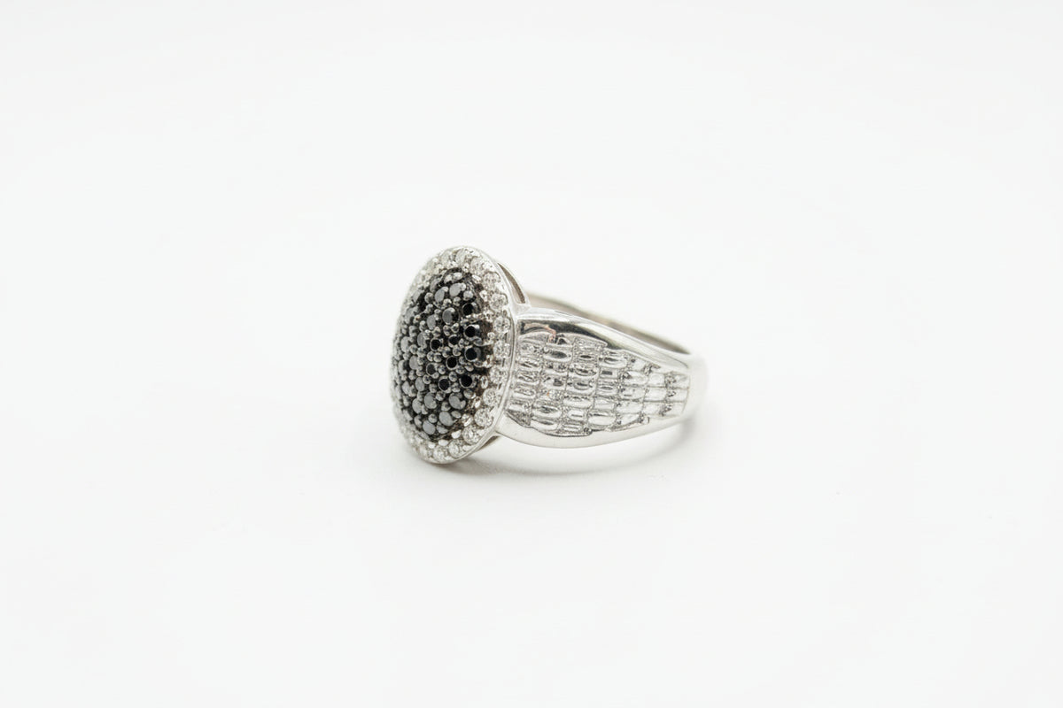 HSN Sterling Silver .25ctw Black Diamond Oval Cluster Ring, Size 6
