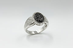 HSN Sterling Silver .25ctw Black Diamond Oval Cluster Ring, Size 6