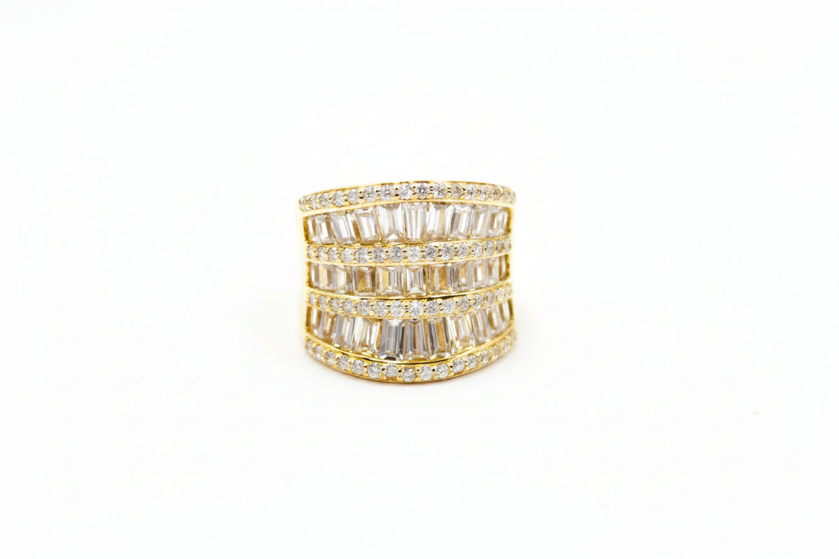 Absolute Sterling Silver Goldclad Cz Baguette & Round Multi-Row Saddle Ring, Size 6