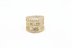 Absolute Sterling Silver Goldclad Cz Baguette & Round Multi-Row Saddle Ring, Size 6