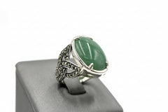 Solvar Sterling Silver Green Aventurine with Marcasite Ring, Size 6