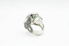 Solvar Sterling Silver Green Aventurine with Marcasite Ring, Size 6