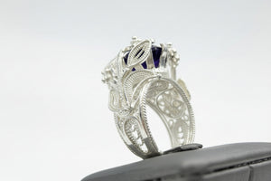 Ottoman Silver Bold Amethyst Wrapped Filigree Ring, Size 8