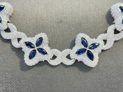 Duhaas Sterling Silver 925 Clover Infinity Chain Necklace 22” | 18mm Wide | DEF VVS Moissanite Pavé ~54 CTW | Blue Sapphire CZ Marquise Accents | 91.2g Solid Silver Statement Necklace