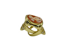 AMEDEO 20mm Cameo Crystal Goldtone Knuckle Ring, Size 7