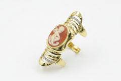 AMEDEO 20mm Cameo Crystal Goldtone Knuckle Ring, Size 7