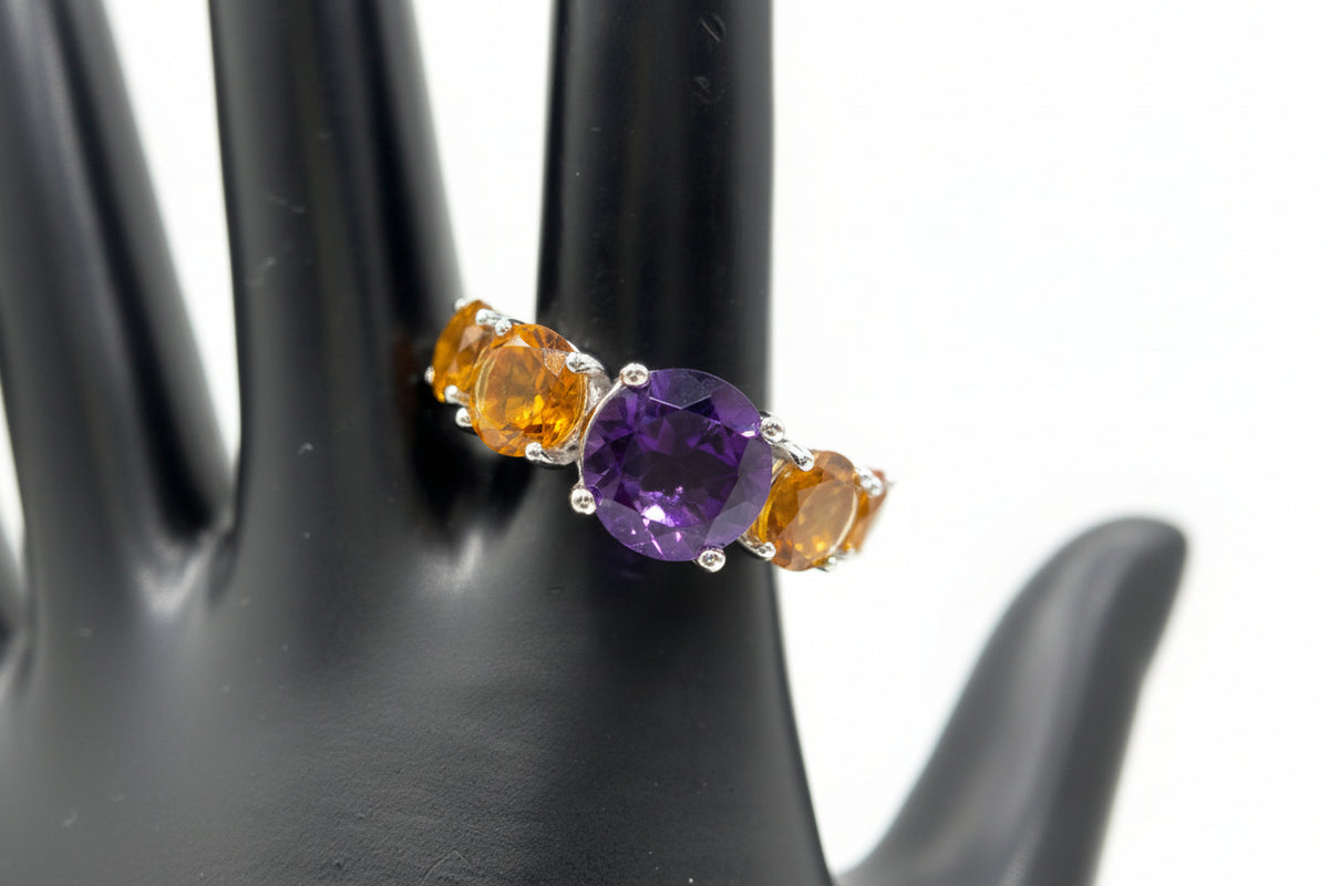 Colleen Lopez Sterling Silver African Amethyst & Citrine Ring, Size 8