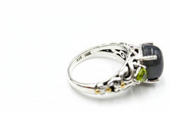 Artisan Crafted Sterling Silver Labradorite & Peridot Three Stone Ring Size 10