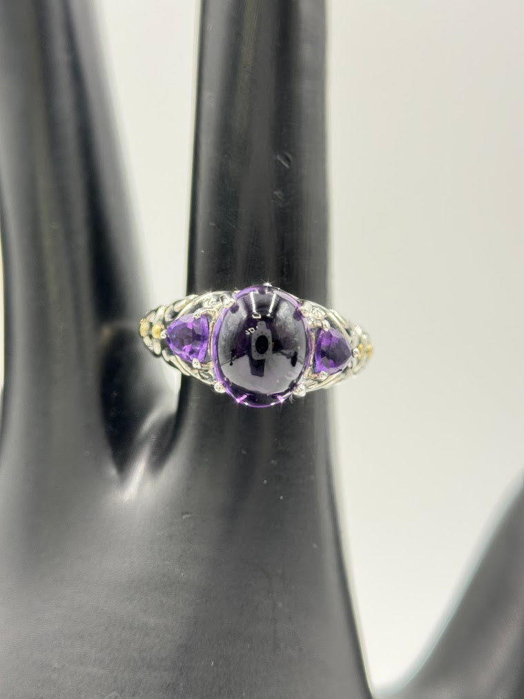 Artisan Crafted Sterling Silver Three Amethyst Stone Ring 2.45cttw, Size 5