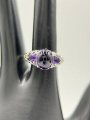 Artisan Crafted Sterling Silver Three Amethyst Stone Ring 2.45cttw, Size 5