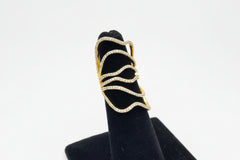 Italian Silver Sterling Wide Free-Form Crystal Ring, Yellow Gold Plated Sterling Silver, Size 6