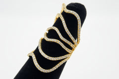 Italian Silver Sterling Wide Free-Form Crystal Ring, Yellow Gold Plated Sterling Silver, Size 6