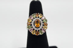 Colleen Lopez Sterling Silver Citrine and Multi Tourmaline Ring, Size 7