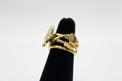 QVC Goldtone Stainless Steel Crystal Butterfly Band Ring Size 5