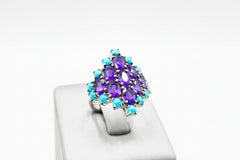 Colleen Lopez Sterling Silver Turquoise & Amethyst Cluster Ring, Size 6