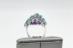 Colleen Lopez Sterling Silver Turquoise & Amethyst Cluster Ring, Size 6