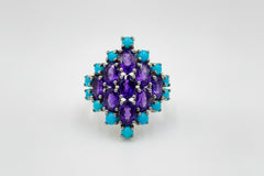 Colleen Lopez Sterling Silver Turquoise & Amethyst Cluster Ring, Size 6
