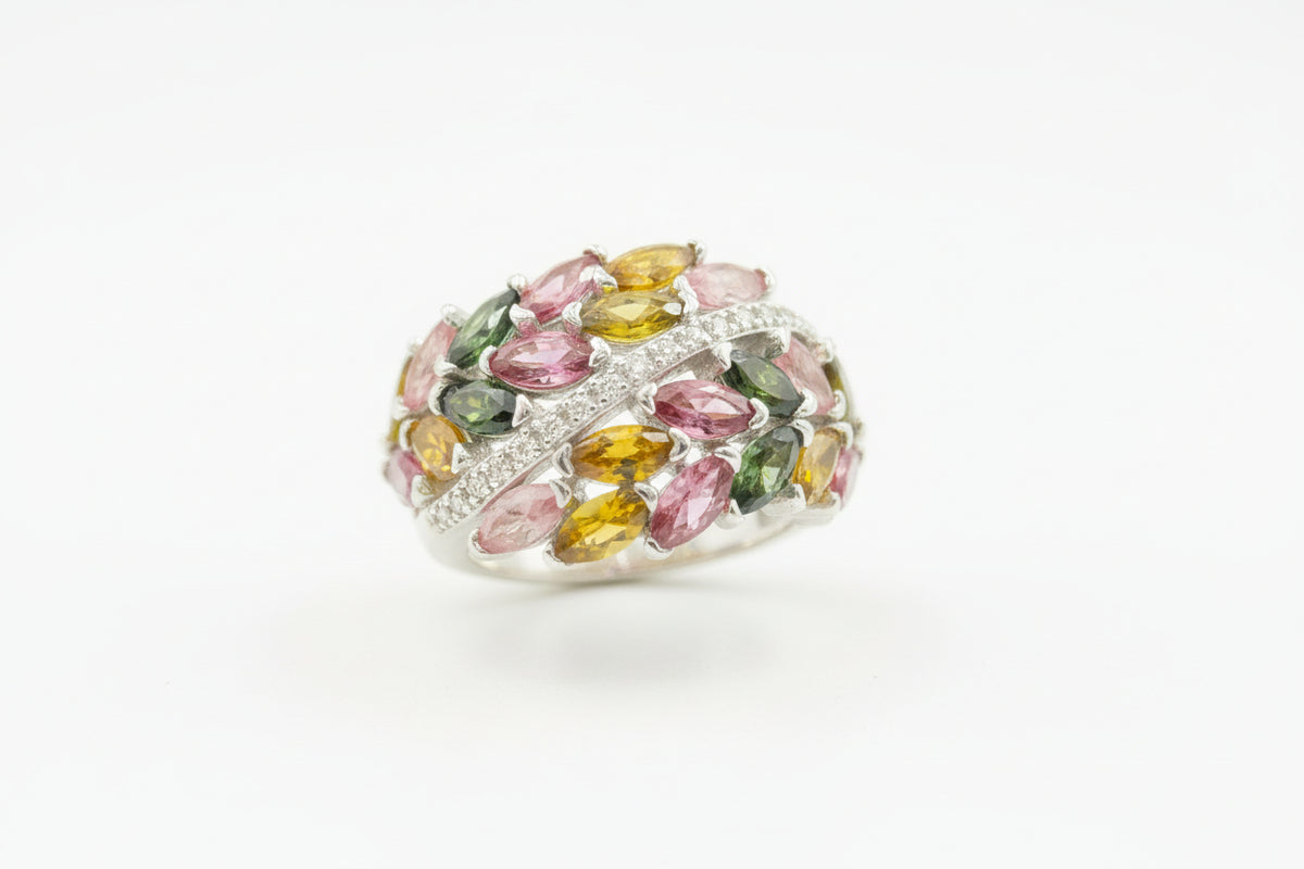 Colleen Lopez Sterling Silver Marquise-Cut Tourmaline & Diamond Ring, Size 6